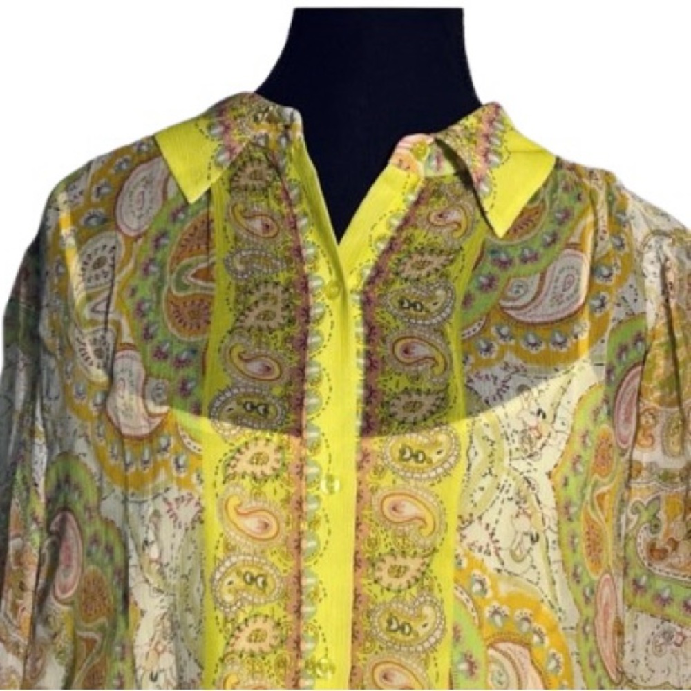 NWT ELIE TAHARI Exclusive Sheer Paisley Blouse Top Shirt Large New Designer Boho - Picture 2 of 16